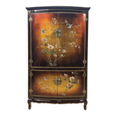 Cabinet chinois vintage avec feuille d'or, fleurs et oiseaux / bohème