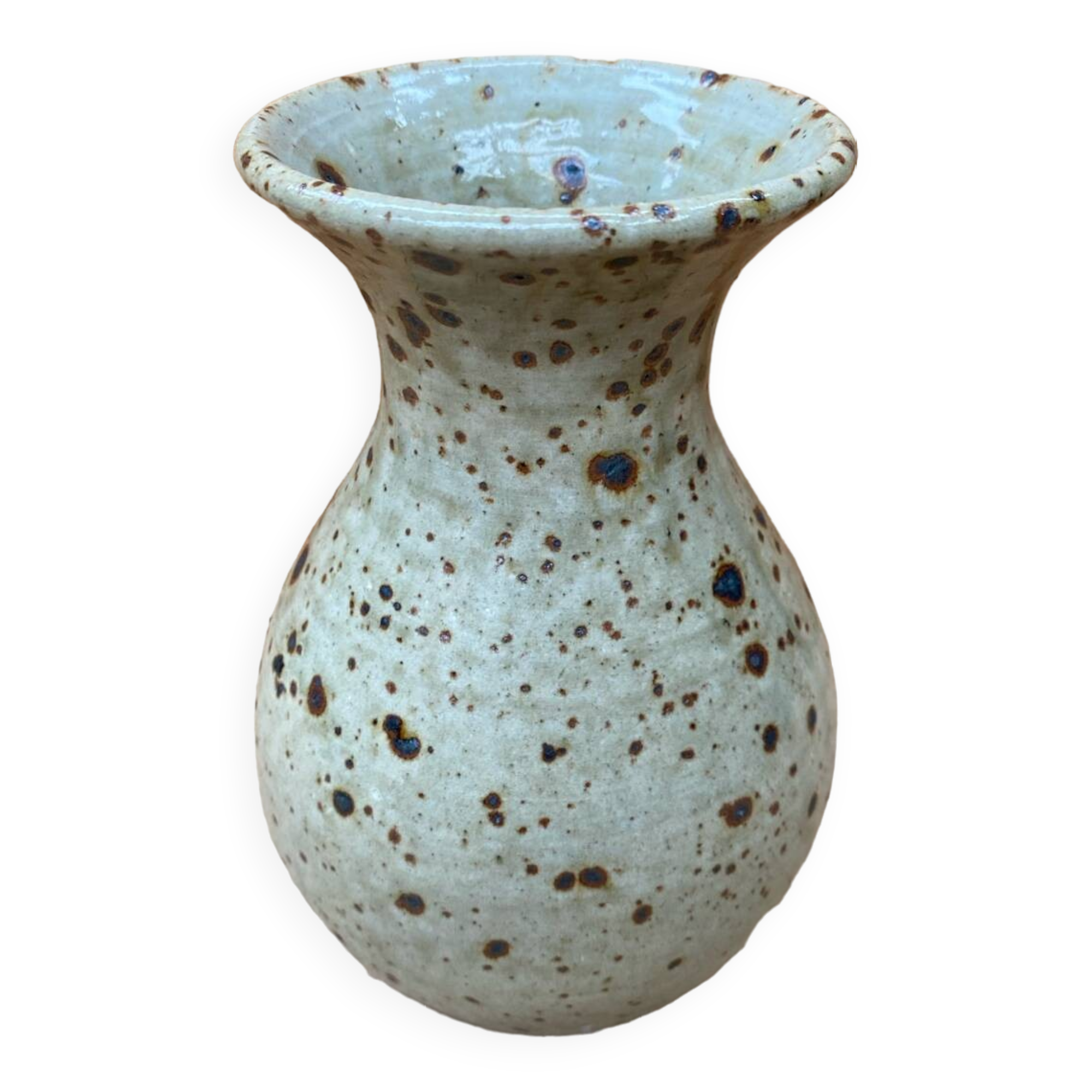 Old vase migeon la borne speckled beige stoneware vintage
