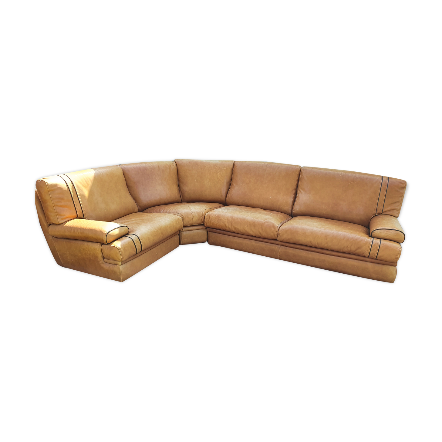 Corner sofa Roche Bobois camel leather 1980.