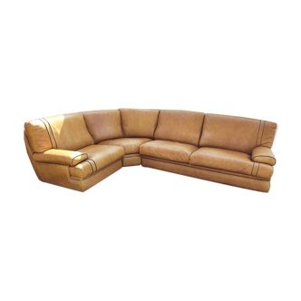 Corner sofa Roche Bobois camel leather 1980.