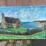 Oil painting on canvas, house by the sea, signed Lelaidier, 73x5