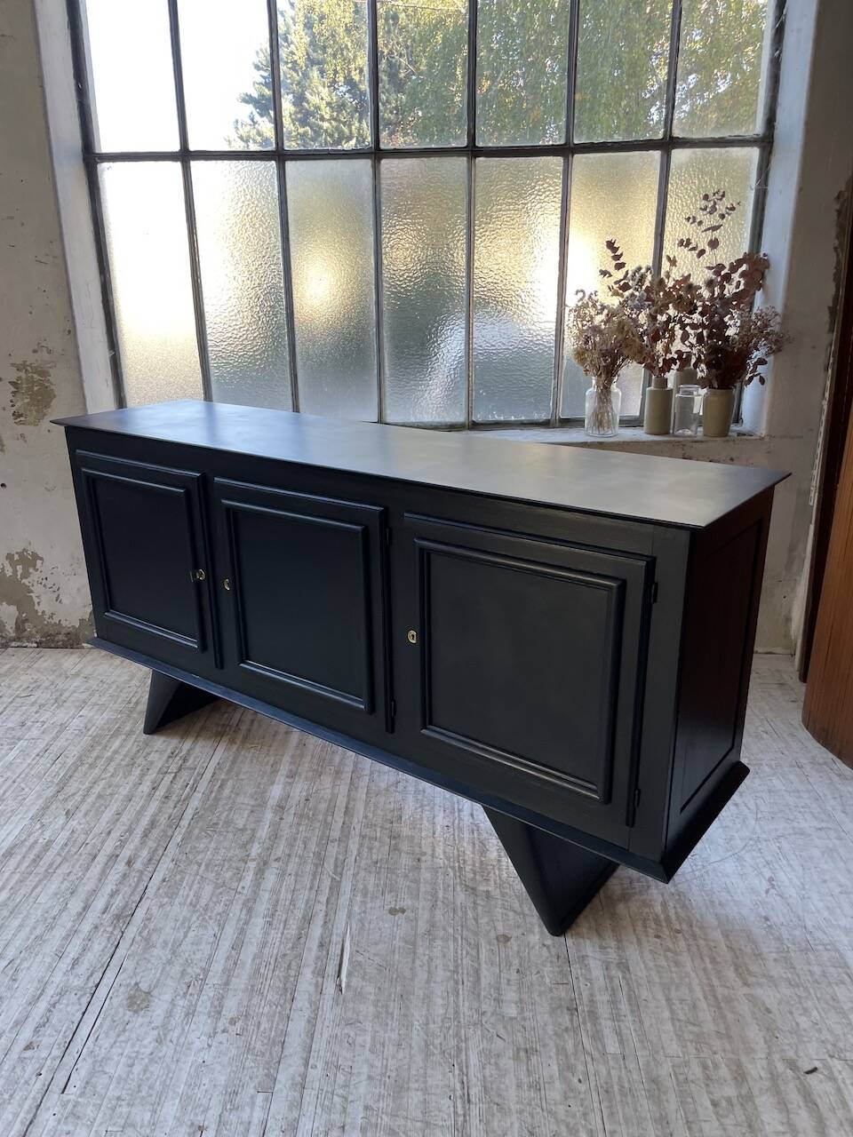 60s brutalist black sideboard