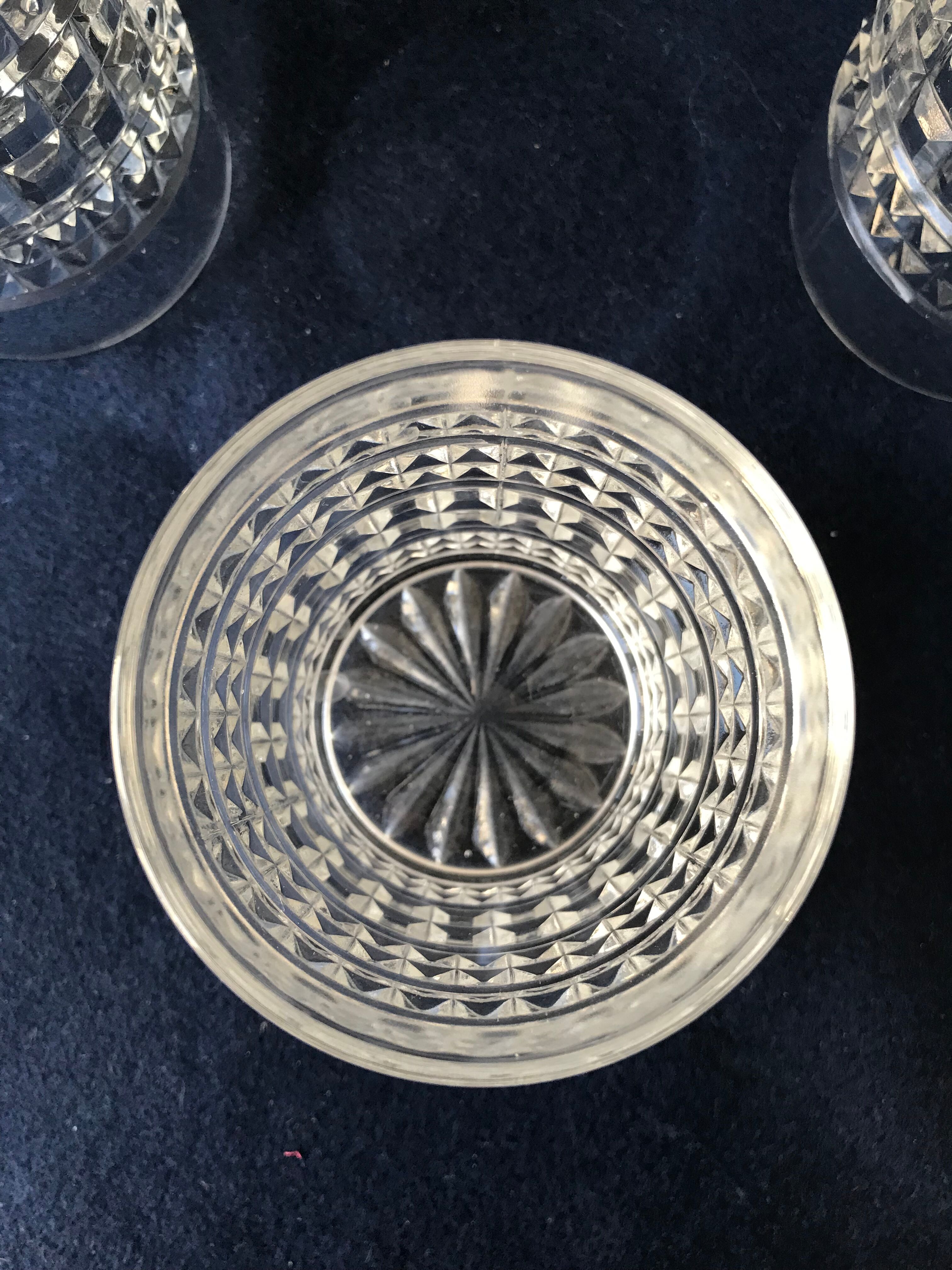 Six diamond-tipped cut glass cups