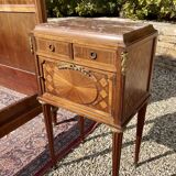 Louis XVI style marquetry & bronze bed and bedside table