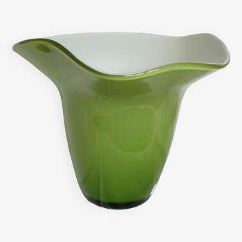 Villeroy & Boch design vase glass lined white and green vintage 1970-80