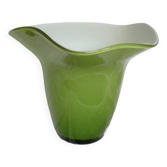 Vase design Villeroy & Boch verre verre doublé blanc et vert vintage 1970-80