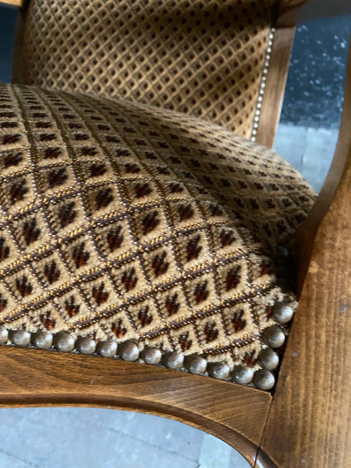 Pair of Voltaire armchairs in wood and fabric