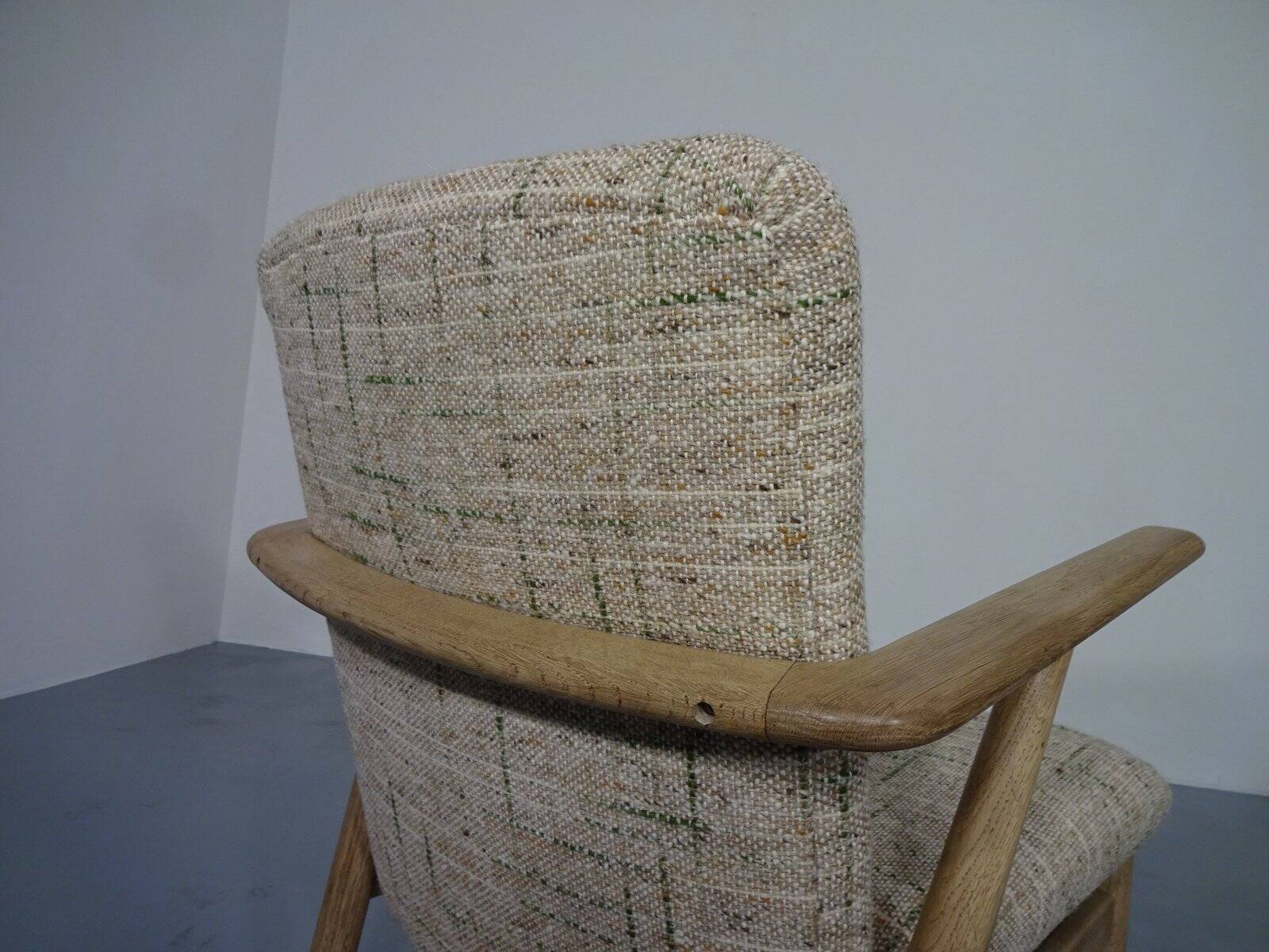 Danish Oak & Wool Armchairs, 1960s, Set of 2