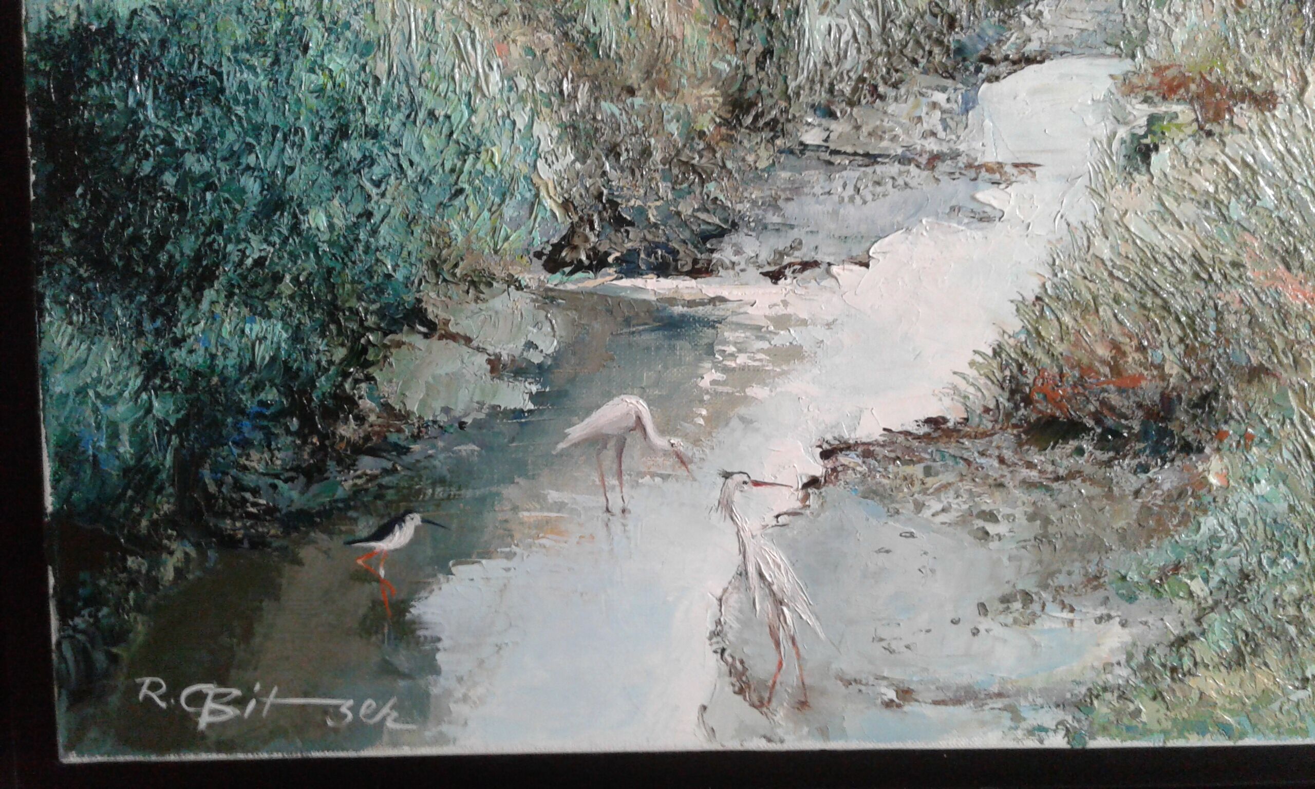 Tableau huile sur toile  "la réserve des oiseaux" île de Re