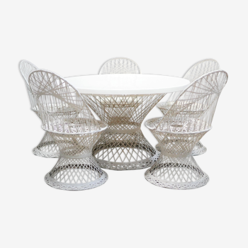 Table de jardin et 5 chaises vintage en fibre de verre par Russell Woodard