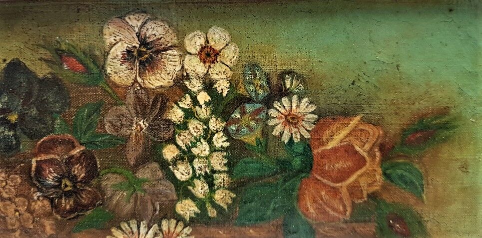 Basket of flowers oil on canvas
