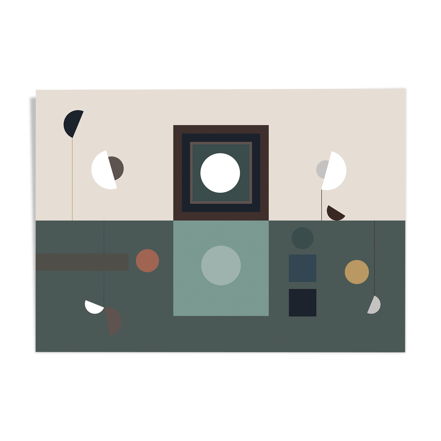 By the water a garden and a temple bloom, illustration