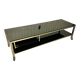 Table basse design vintage chrome et verre fumé noir sur roulettes