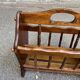 Vintage magazine rack, solid wood document holder with handle