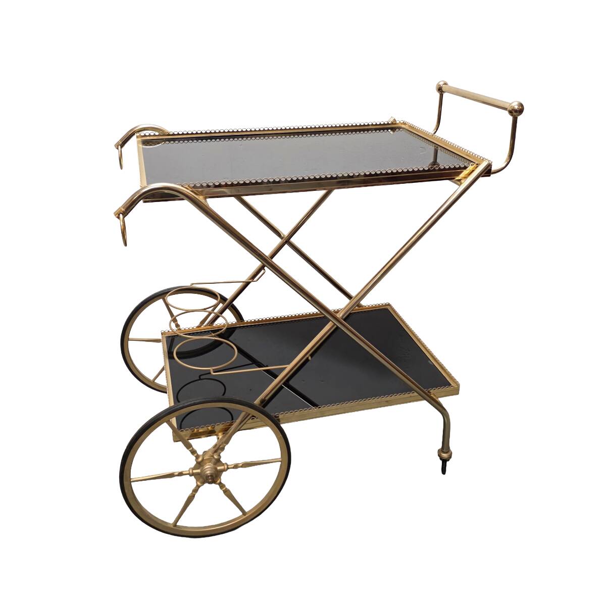 French Hollywood Regency Brass Serving Trolley, dated 1972