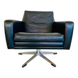 Vintage Danish swivel chair in black leather by Georg Thams