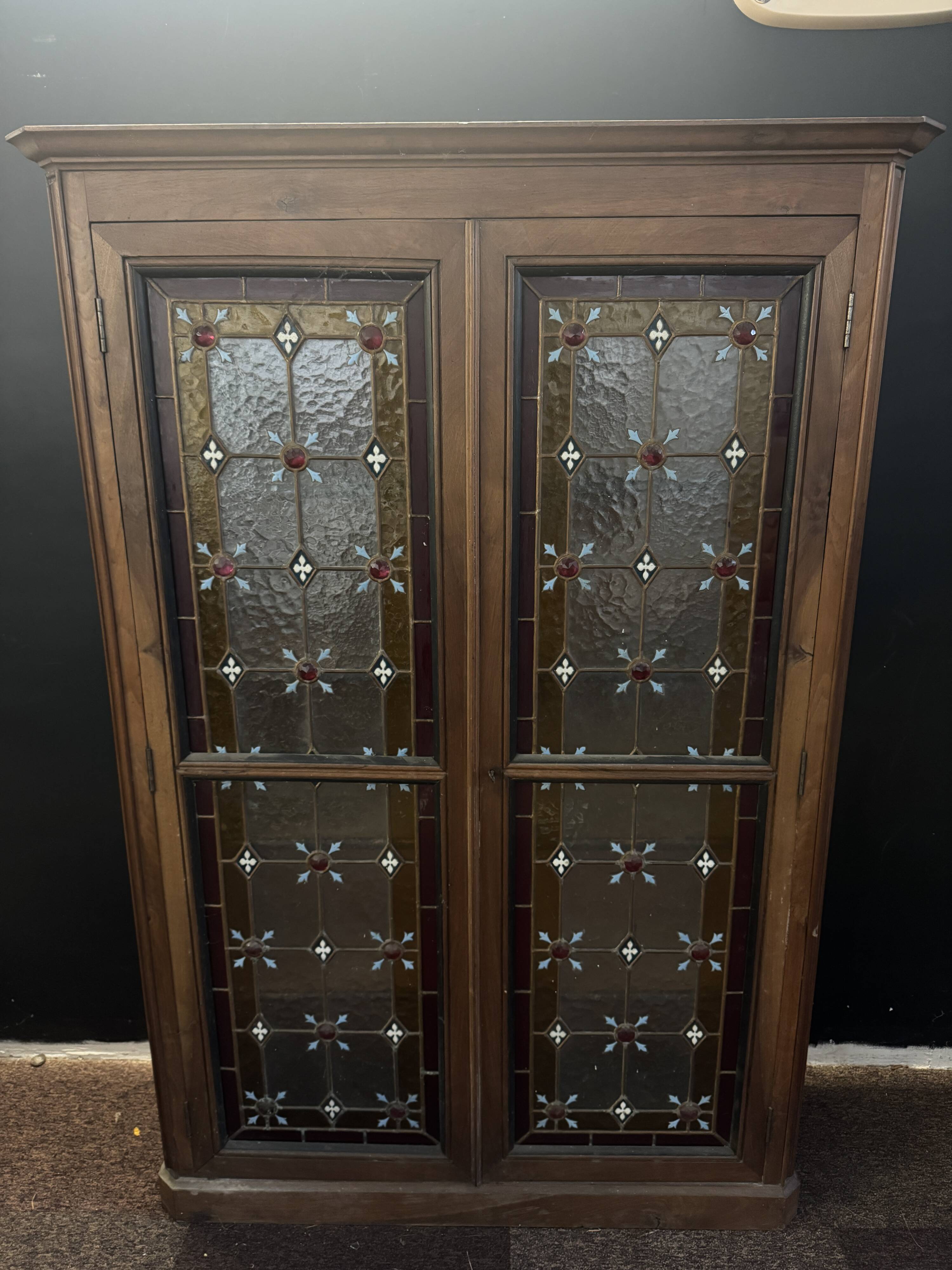 Antique presbytery display case – stained glass windows, religious inspiration