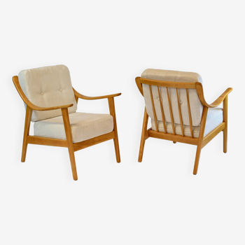 Pair of vintage 1960s Knoll antimott armchairs in beech wood