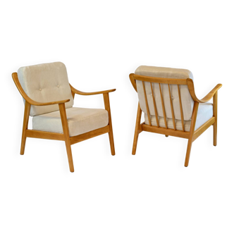 Pair of vintage 1960s Knoll antimott armchairs in beech wood