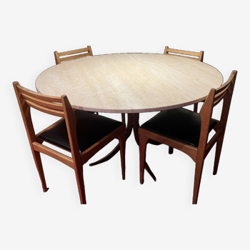 Round travertine table