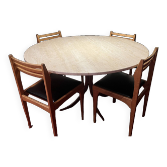 Round travertine table