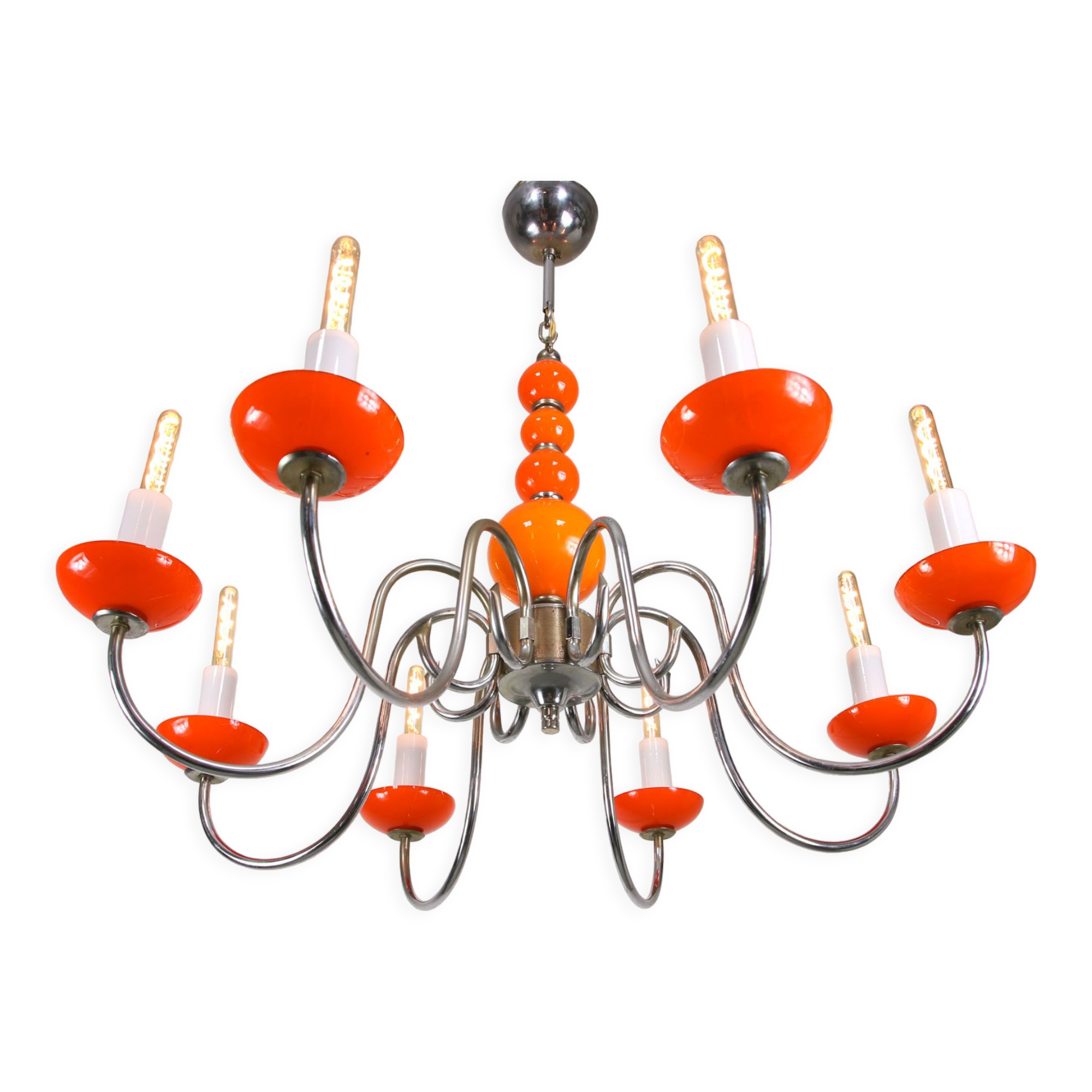Lustre vintage orange Murano glass 8 bras