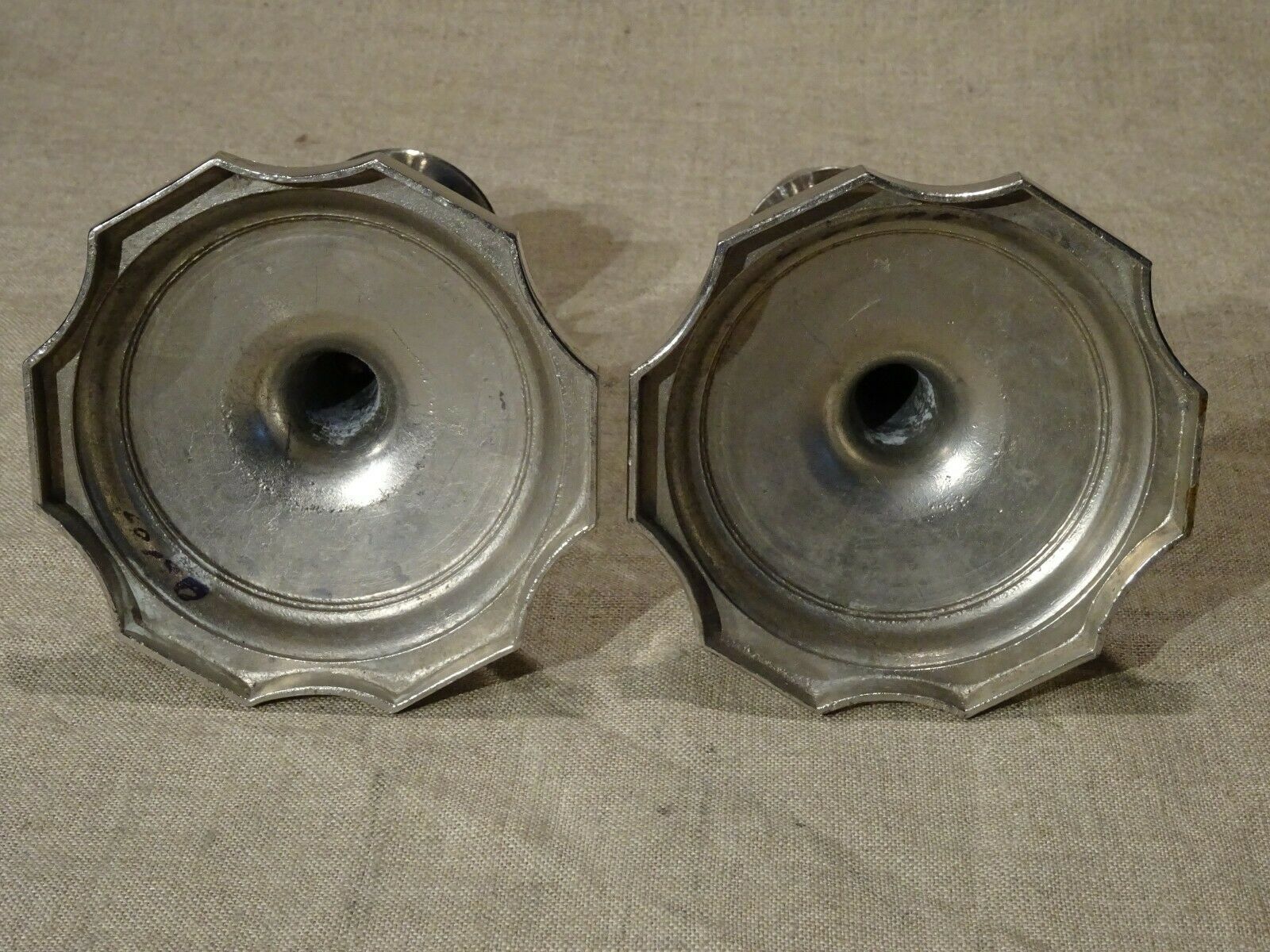Pair of old torches candle holders in nickel-plated regulator