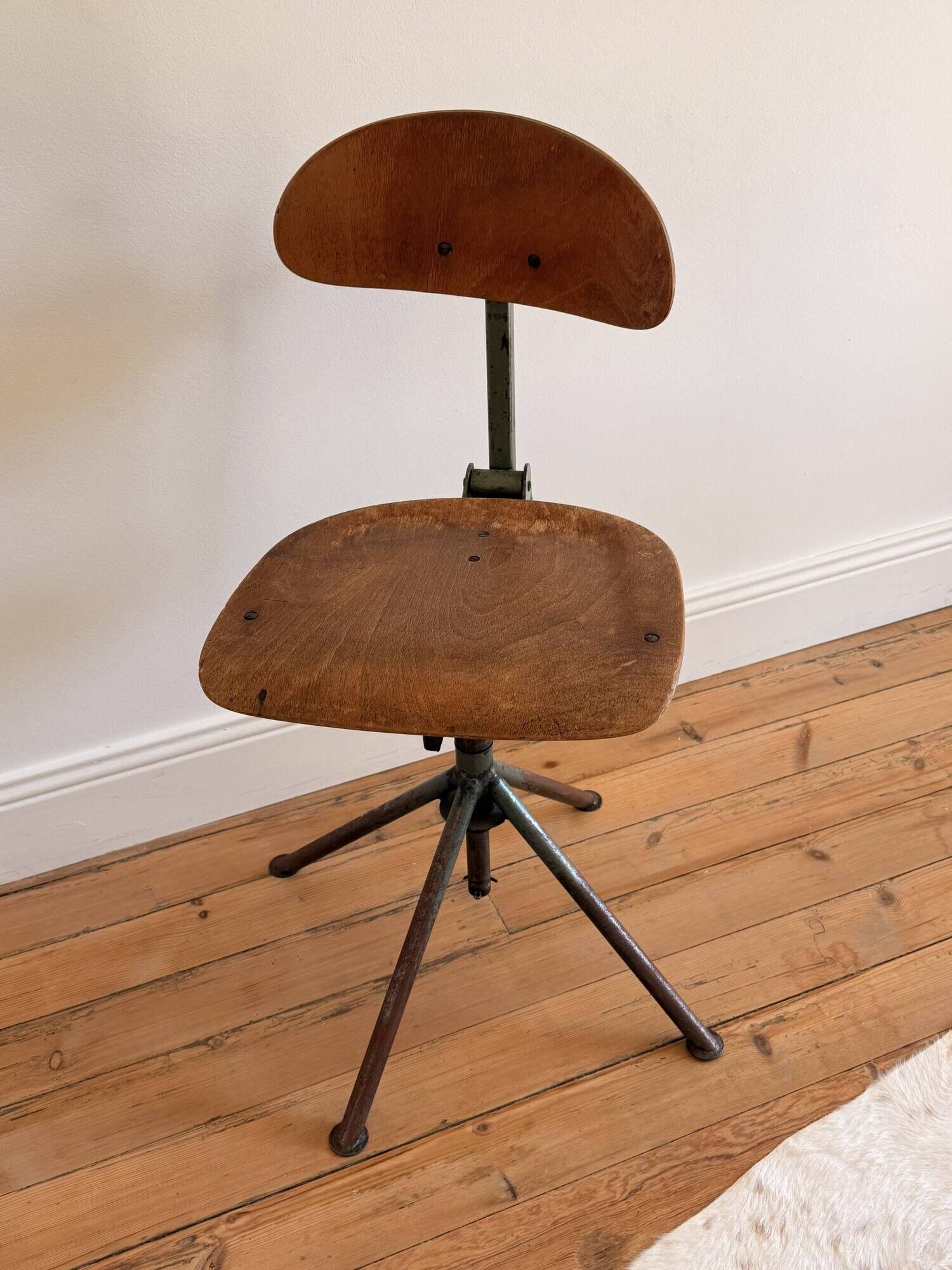 Set of 6 Antique Industrial Wooden and Metal Workshop Chairs