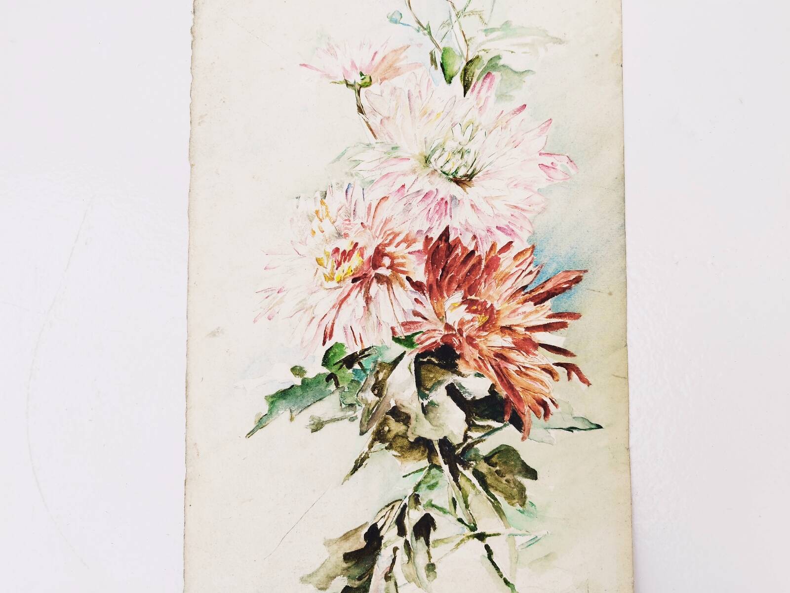Watercolor bouquet of peonies signed vintage
