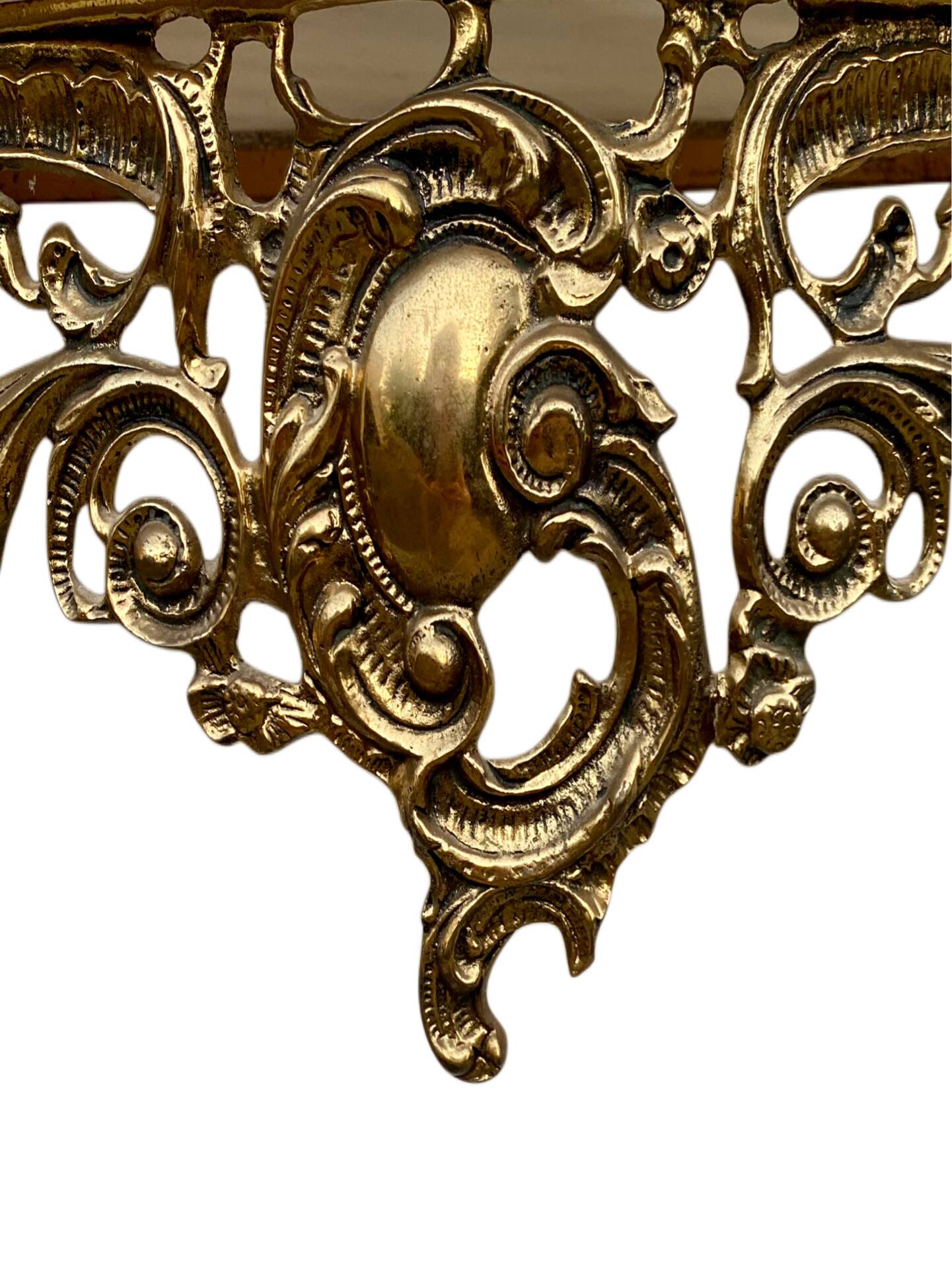 Console and mirror set in brass, Louis XV Rococo style.