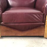 Armchairs (the pair) art deco style in wood and burgundy leather 1940