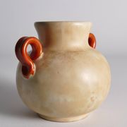 Art Deco Ceramic Beige Vase with Red Handles by Anna-Lisa Thomson, Upsala Ekeby