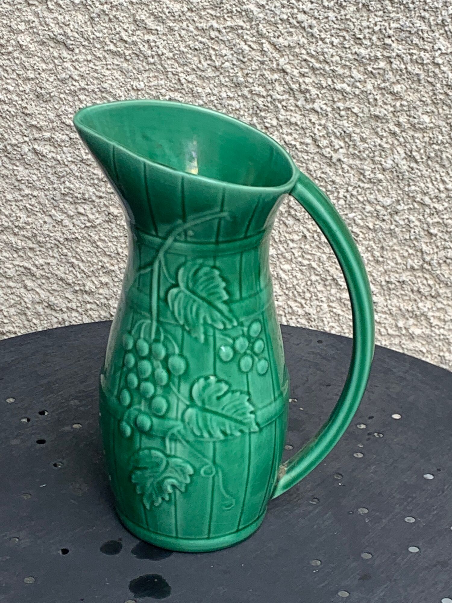 Green enamelled ceramic slurry jug Sarreguemines France