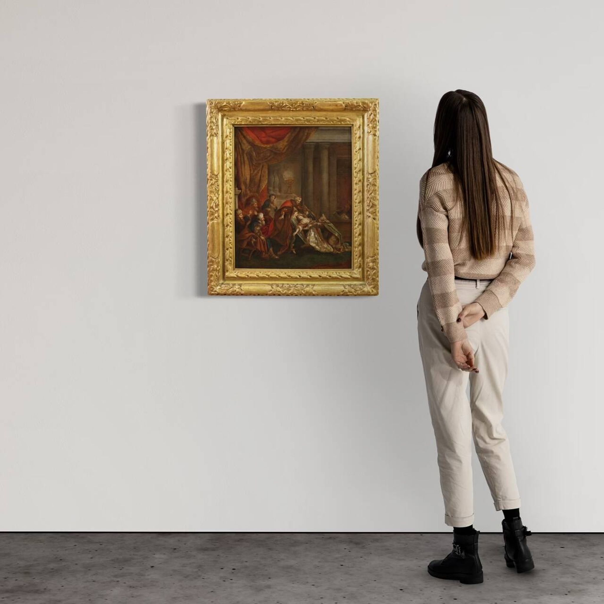 Antique painting from the 18th century, Esther fainting before Ahasuerus