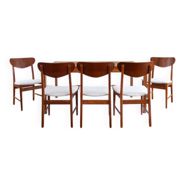 Set of 5 Scandinavian teak chairs from the 1960s, with curved backrest.