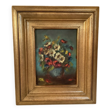 Tableau bouquet de fleurs huile sur carton
