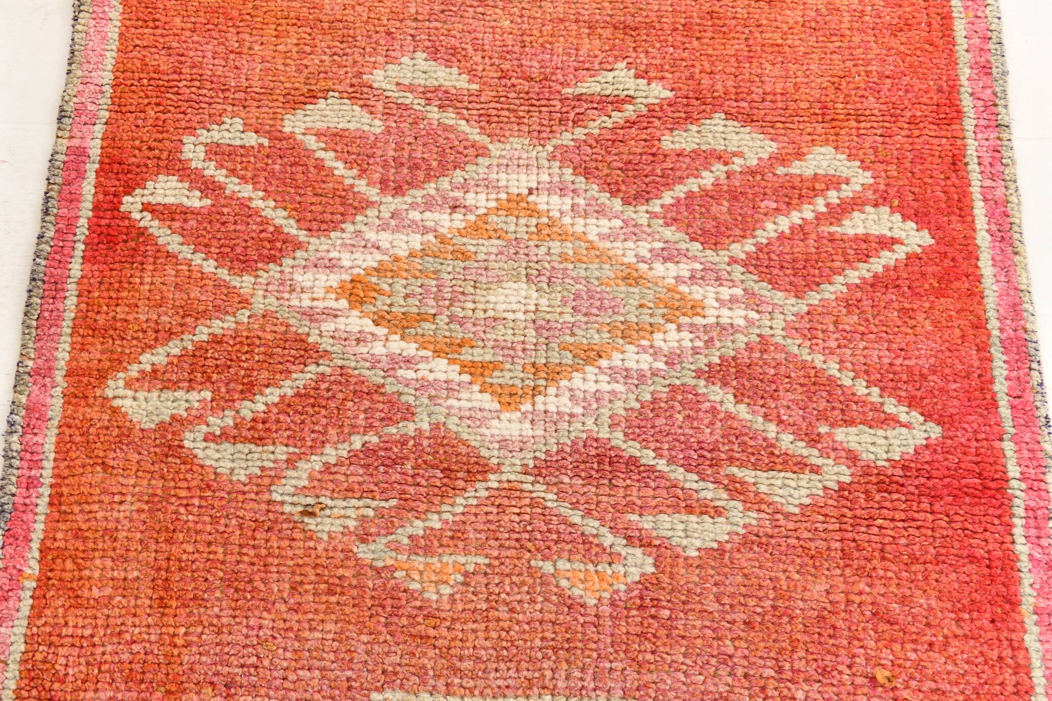 3x11 Tile Red Turkish Runner, Handmade Wool Runner Rug, 96x337Cm