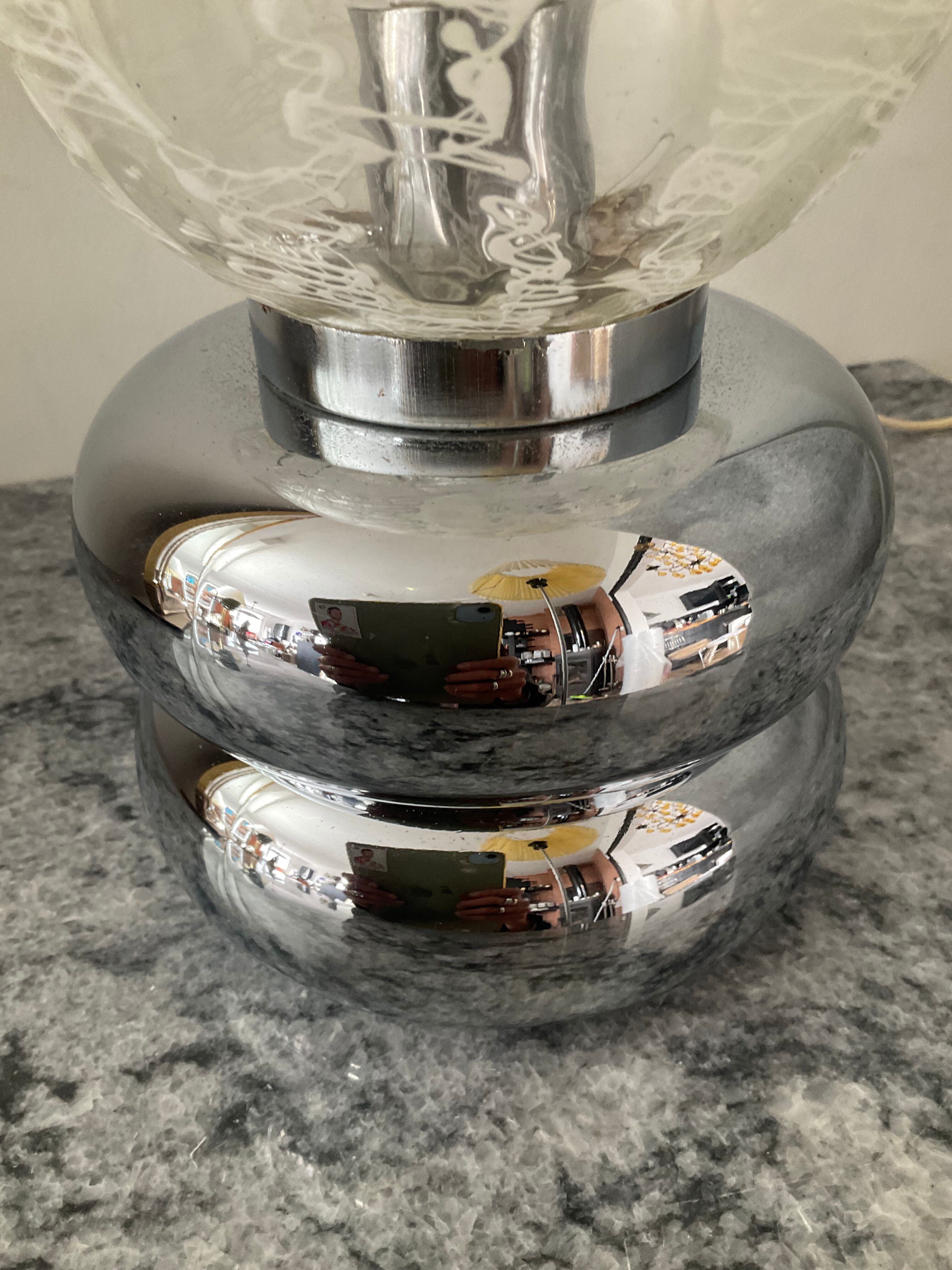 Space Age lamp in chrome metal and glass