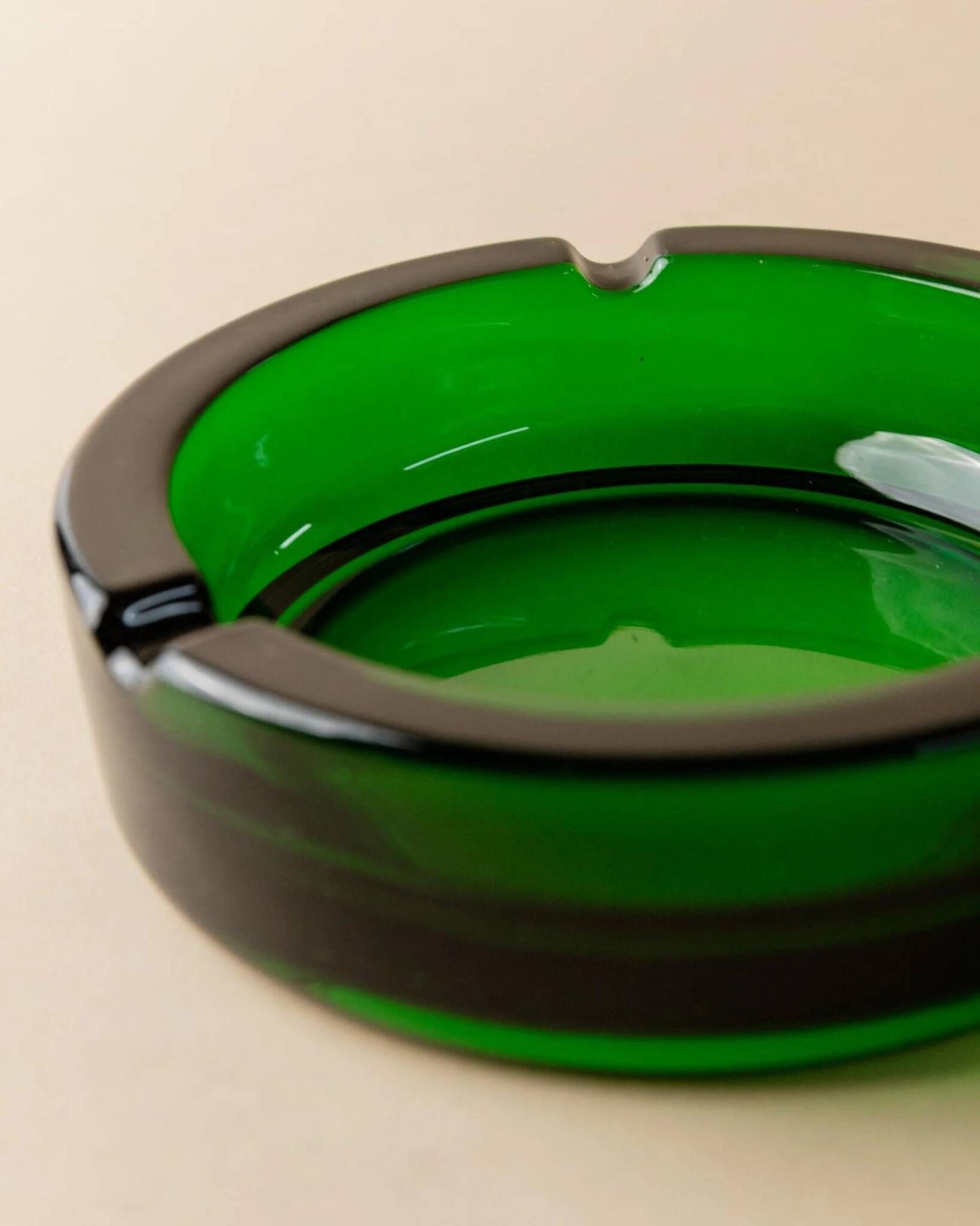 Emerald Green Glass Ashtray, Minimal Mid-Century Italian Design, 1970s Vintage Table Decor