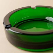 Emerald Green Glass Ashtray, Minimal Mid-Century Italian Design, 1970s Vintage Table Decor