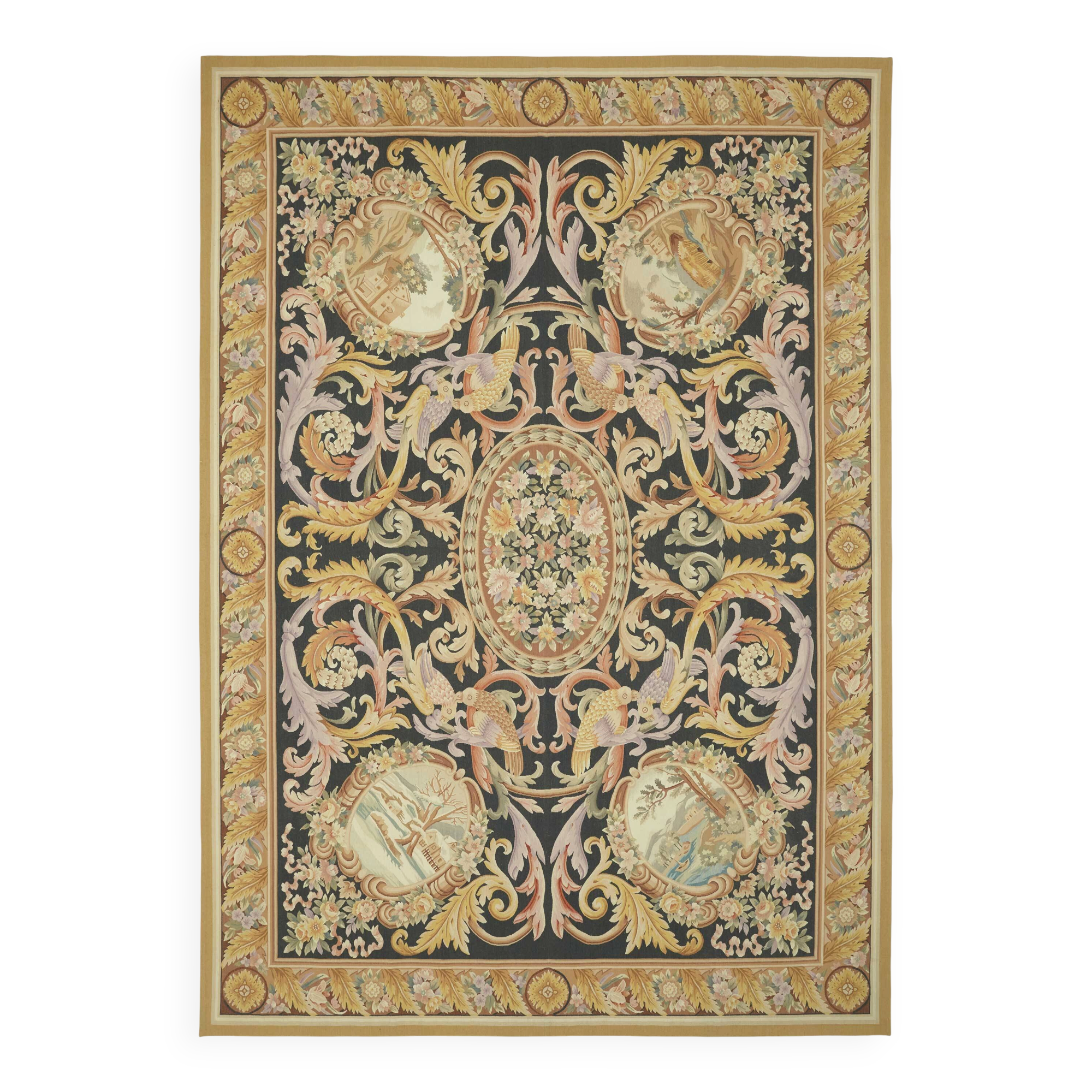Handmade European Vintage Aubusson Kilim 296 cm x 426 cm