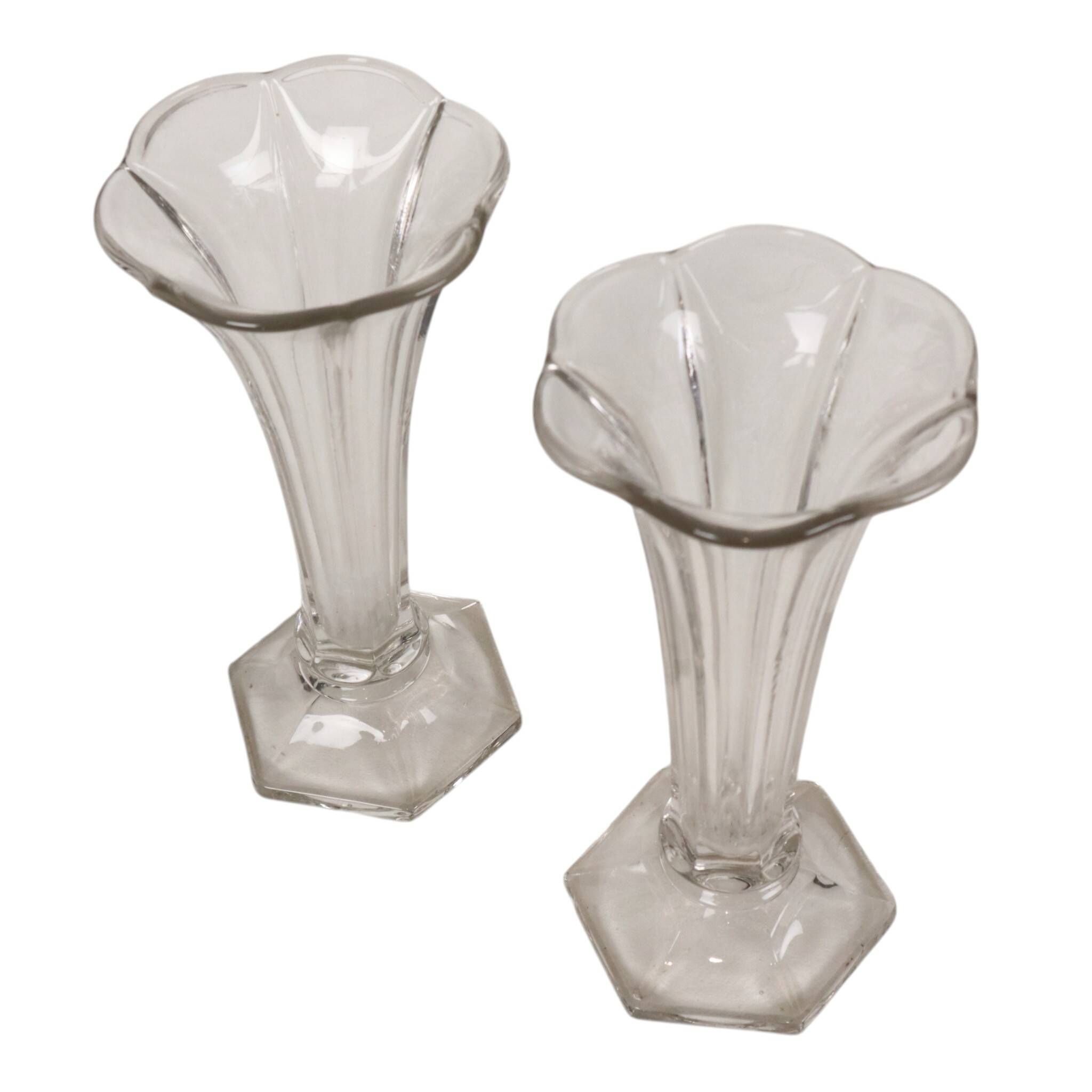 Pair of Clear Val Saint Lambert Luxval 'Americain' Vases, 23 cm
