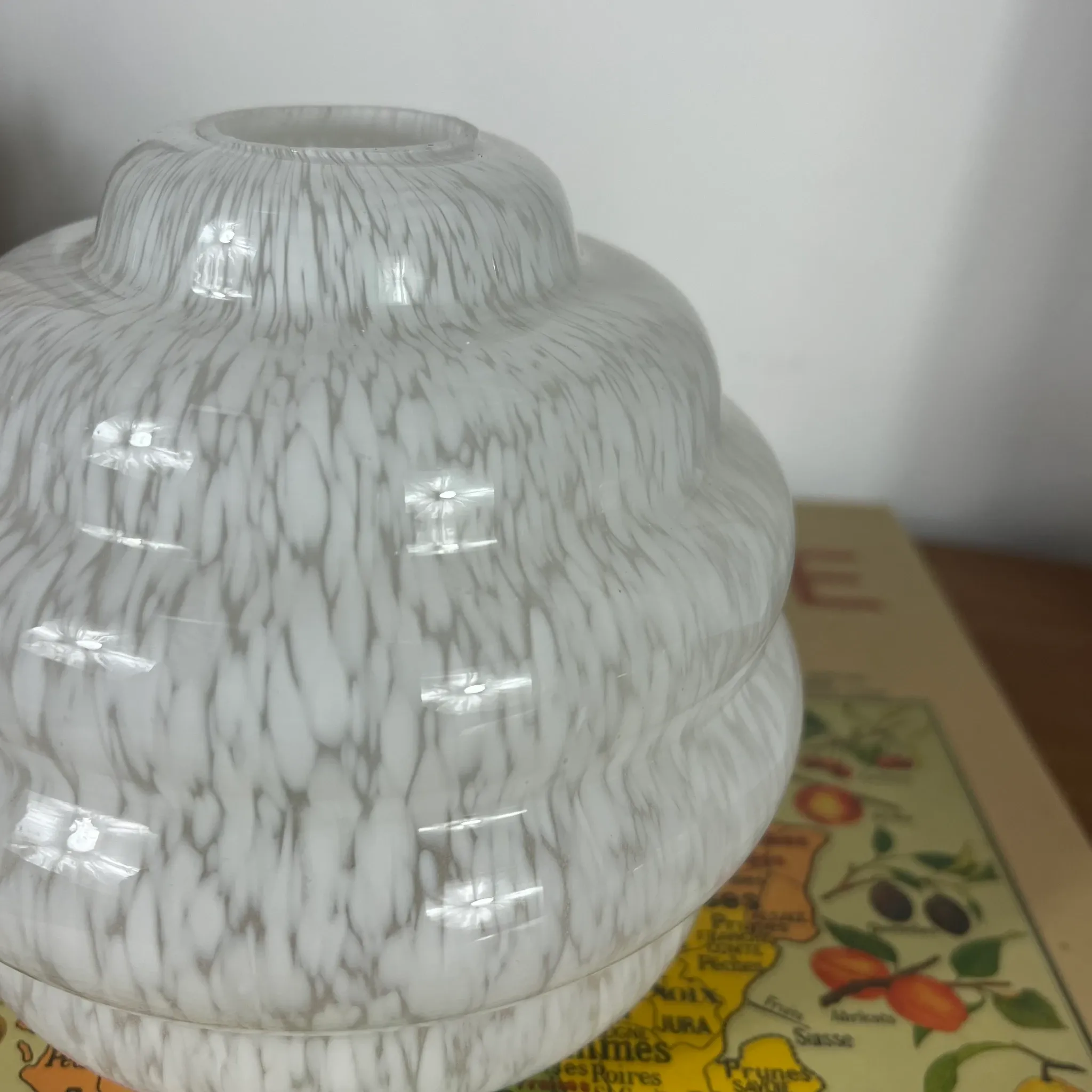Old Art Deco white speckled glass globe Clichy