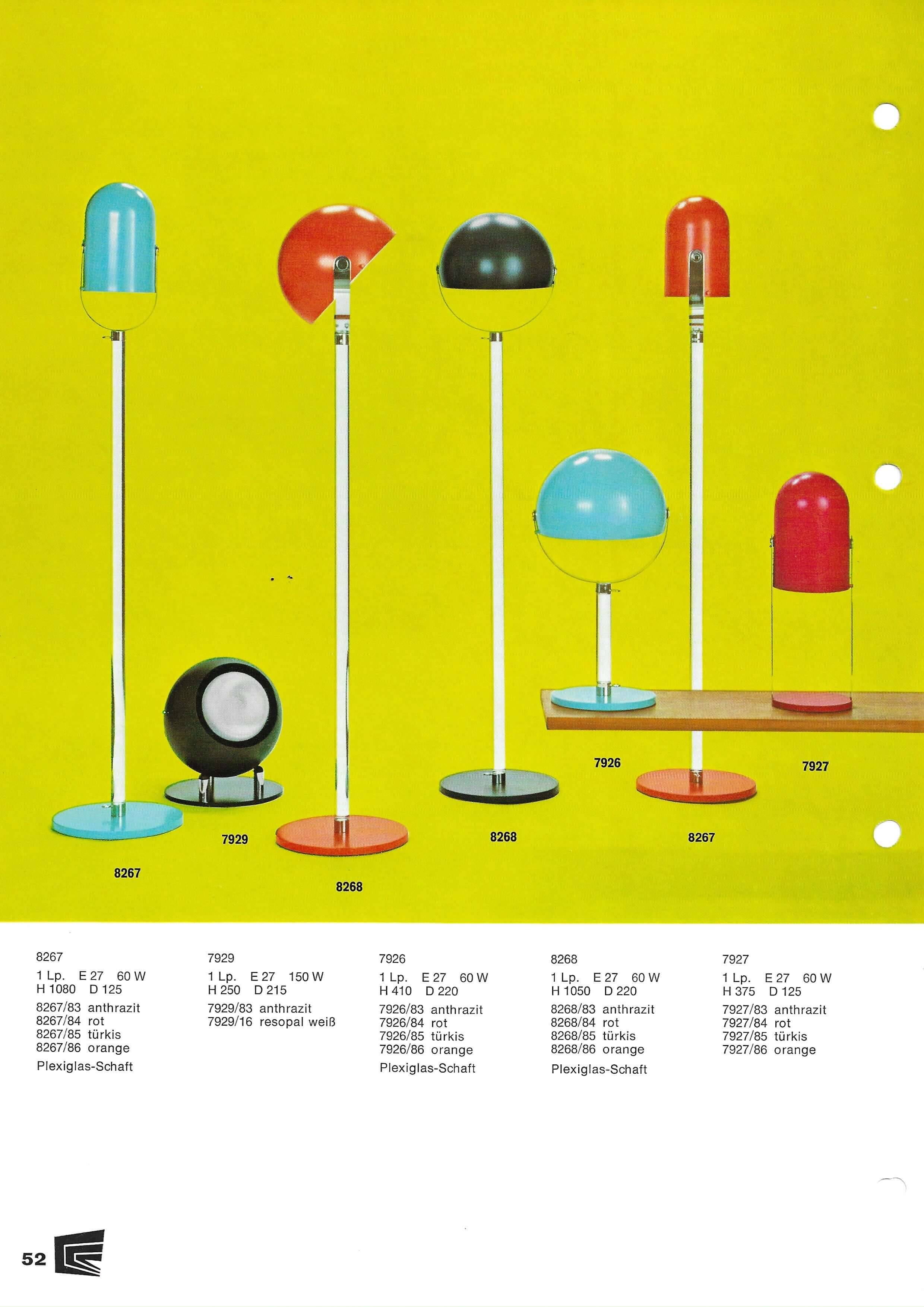Turquoise floor lamp with plexi stem by Cosack