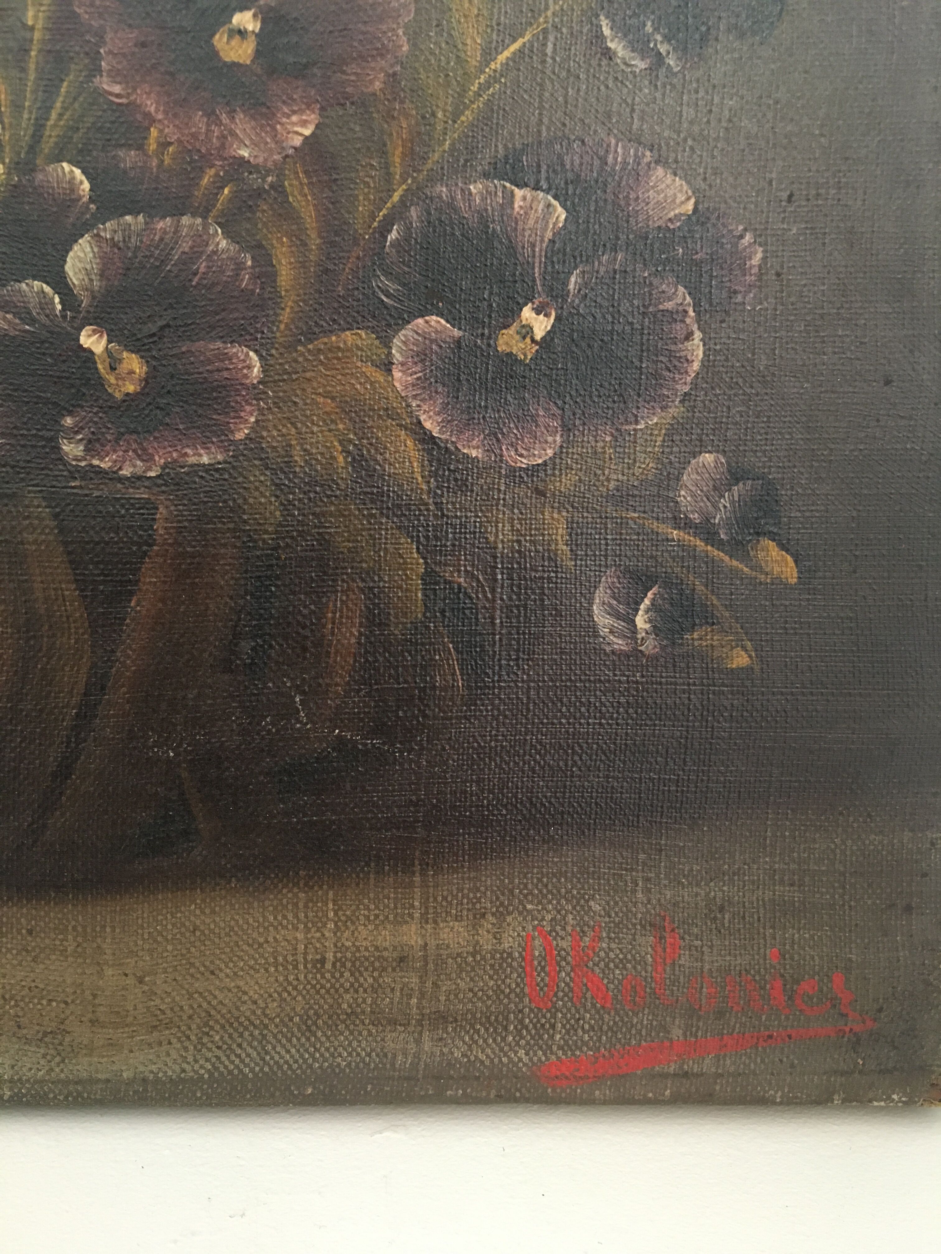 Signed oil on canvas, basket of flowers, early 20th century