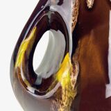 Vase with handle in glazed ceramic with vintage drips