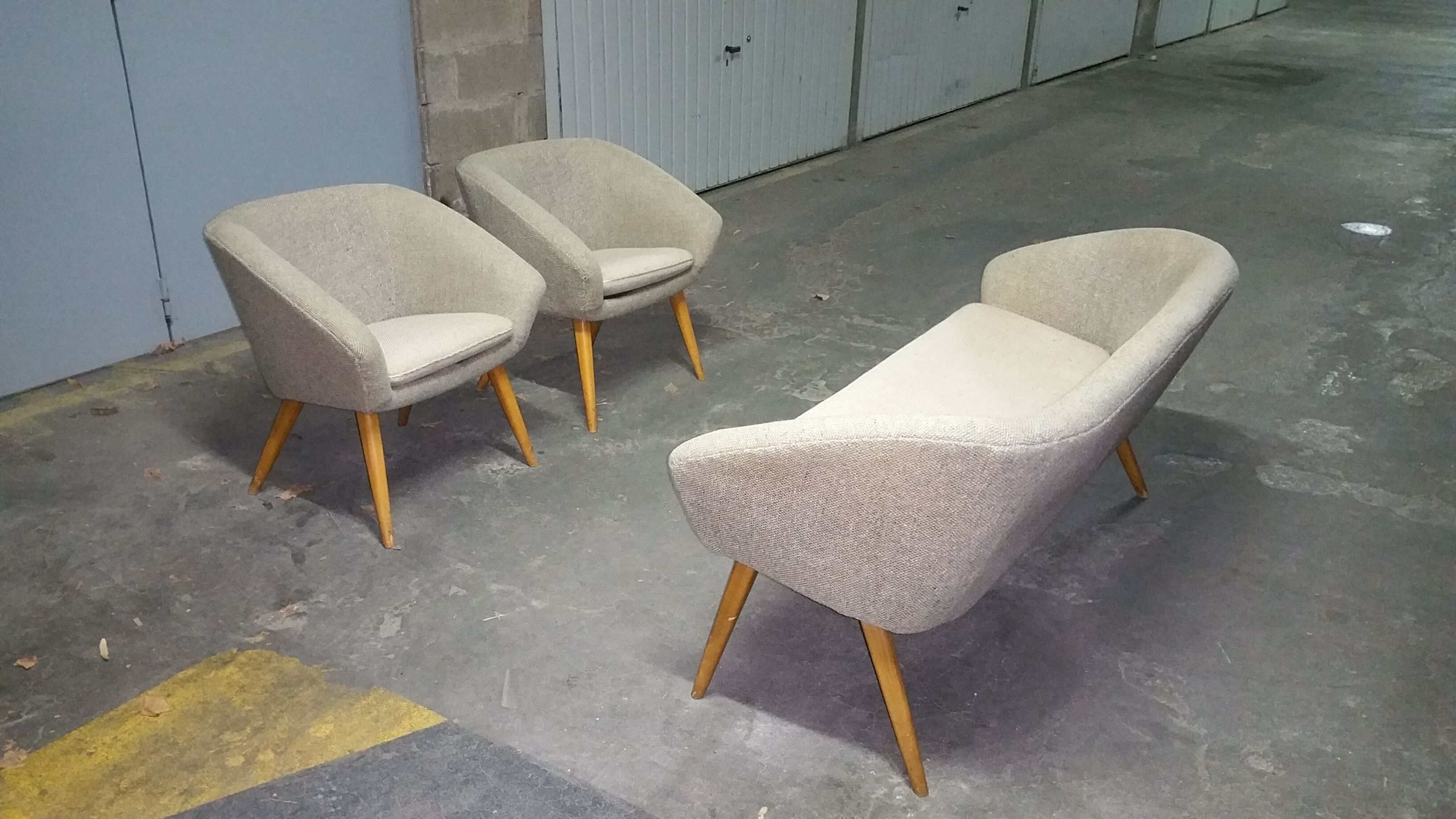 Sofa 3 Chair Danish cocktail of the 50s/60s gray / white
