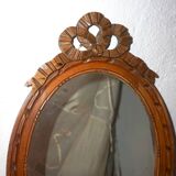 vintage oval mirror * carved wood wall mirror ribbon * antique louis xvi