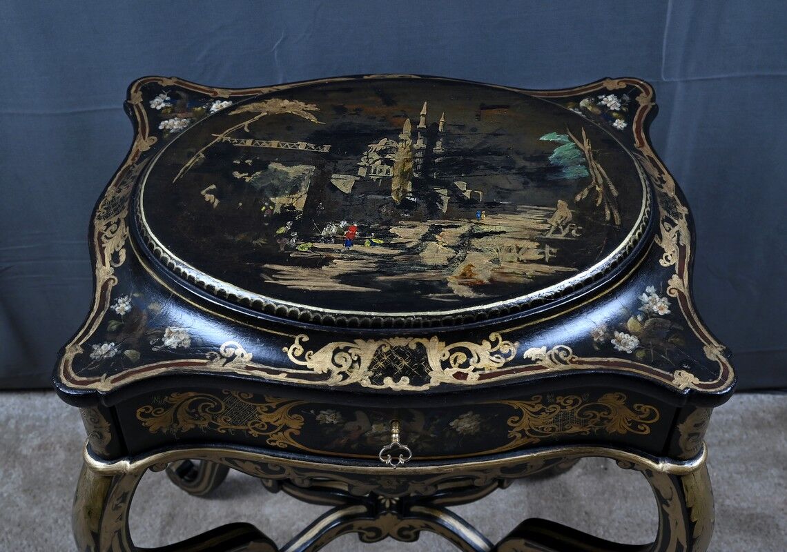 Painted wooden work table, Napoleon III period – mid 19th century