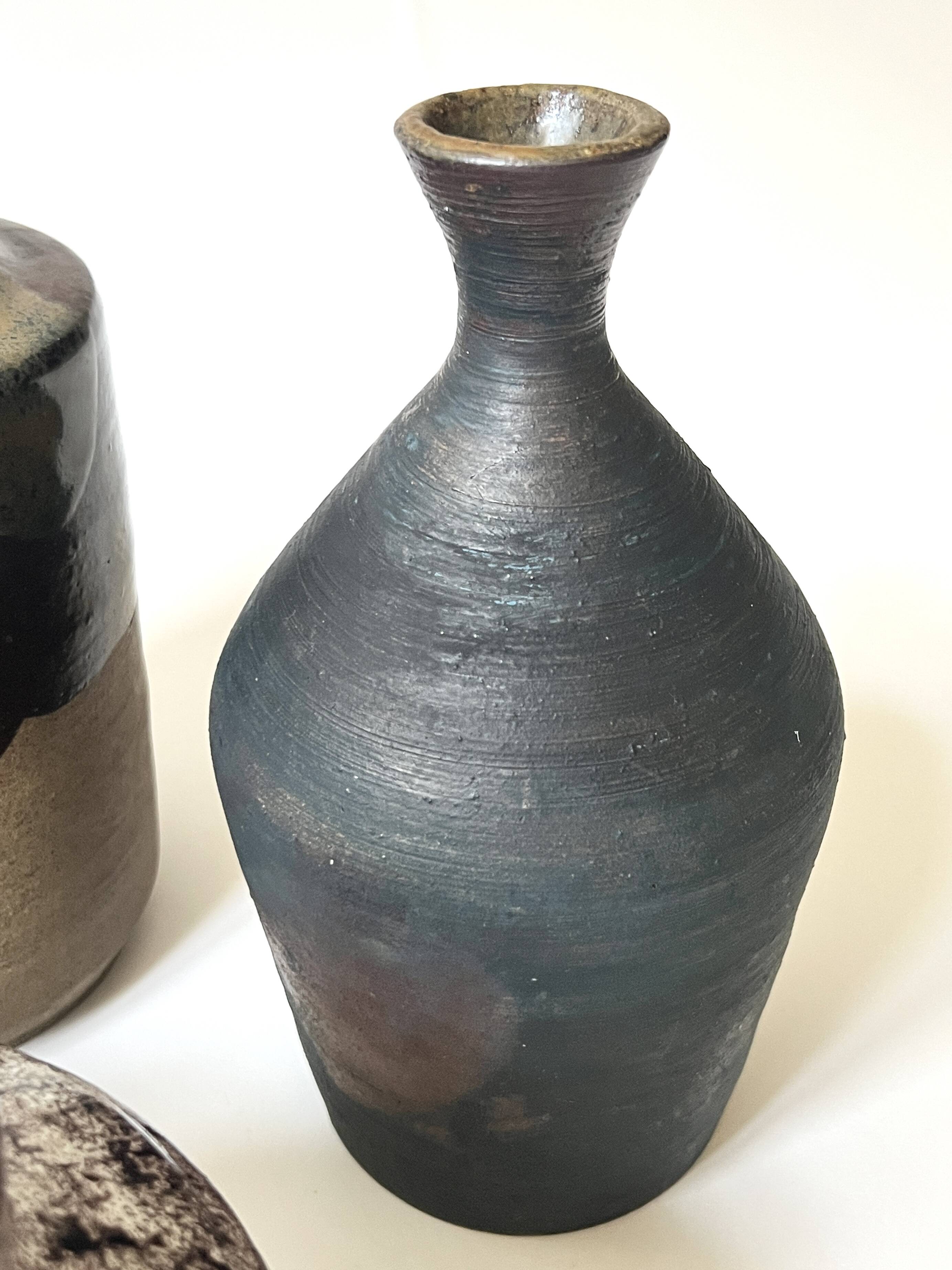 Handcrafted and signed stoneware vase, ceramic, circa 1970